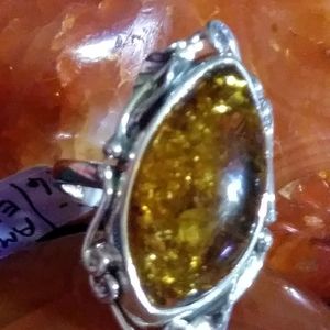 🔥BALTIC AMBER ORNATE STERLING RING. SIZE. 6